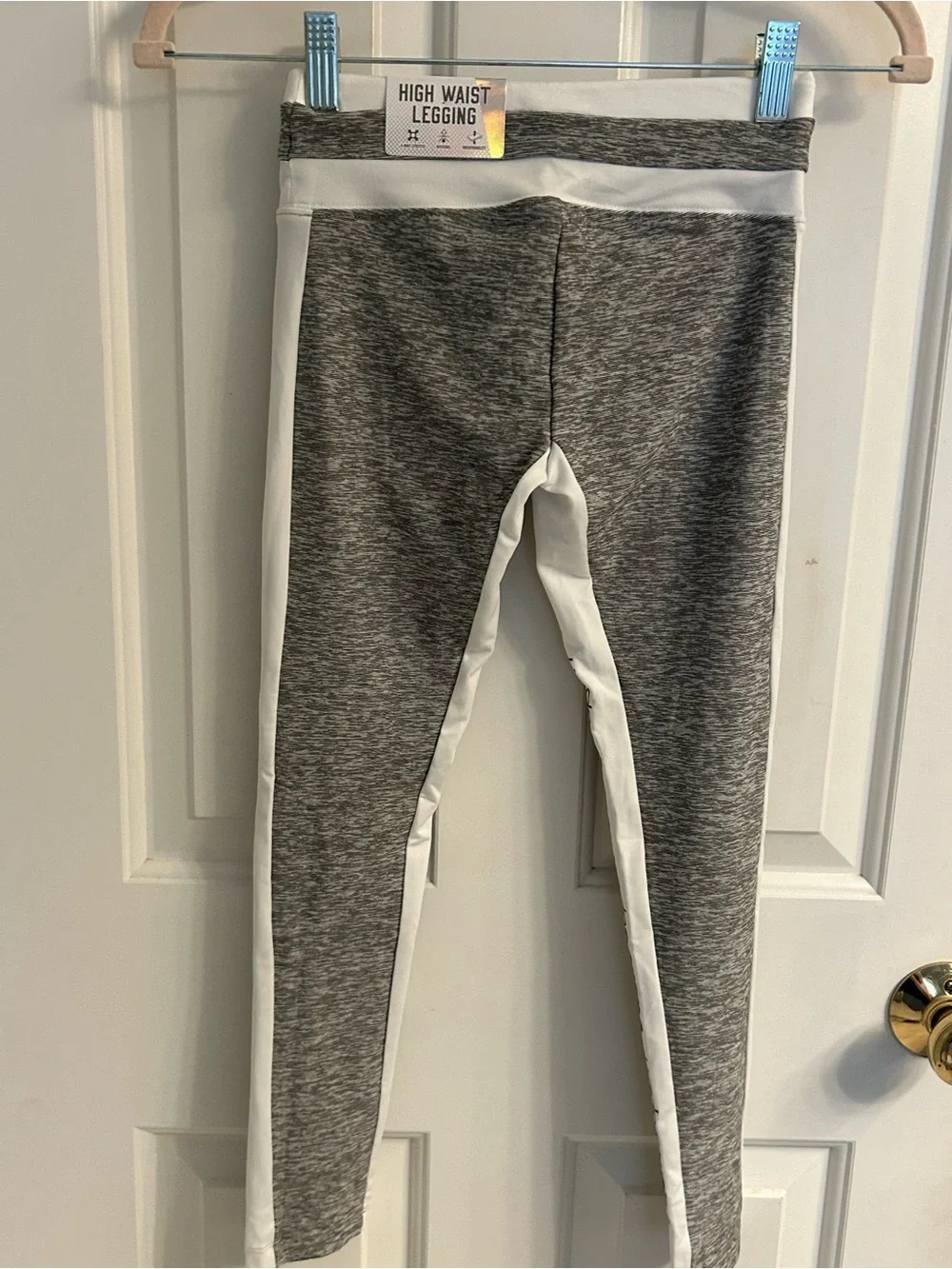 NWT-Girls Justice Gray & White Athletic Leggings with Logo Side Stripe